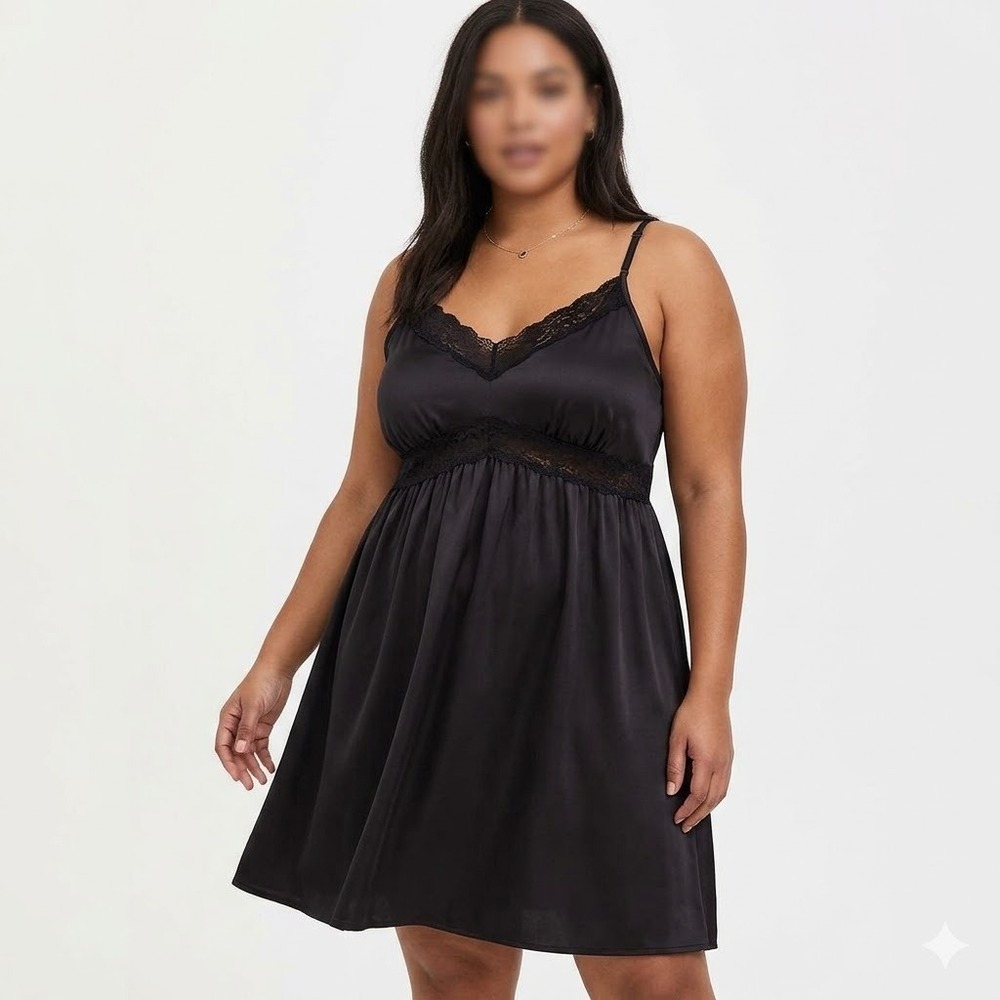 Torrid Sleep Black Dream Satin Babydoll Lace Sleep Gown 4 4X 26 New NWT